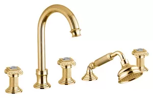 Смеситель CEZARES -BVD-03/24-Sw на борт ванны, 5 отверстий,выдвижной душ,золото/ручки Swarovski