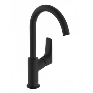 Смеситель Hansgrohe для умывальника, поворотный излив, с донным клапаном черный мат. 71130670