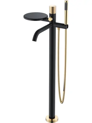 Смеситель Boheme 129-BG.2 для ванны/душа, напольный, однозахв, с ручным душем, черный+золото