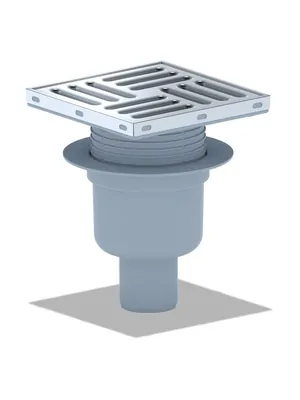 Трап душевой АНИ Пласт 15х15 решетка нерж.сталь, вертикальный выпуск 50мм, гидрозатвор TA5712
