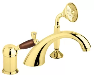 Смеситель CEZARES BVDM-03/24-Nc на борт ванны, 3 отверстия, однорычаж.,золото 24кар/ручка орех