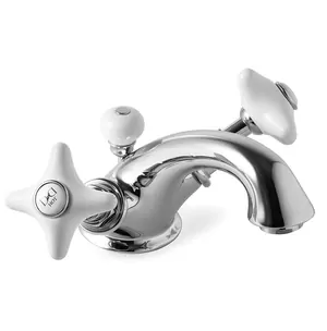 Смеситель для раковины Devon&Devon UTWR710CR двухзахватный, донный клапан, хром/белый