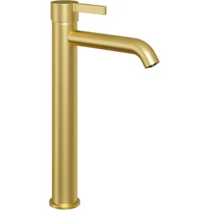 Смеситель для раковины Paini 242 мм,однозахватный,фиксированный излив,золото браш. 74PJ205OLL