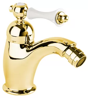 Смеситель CEZARES -BSM1-03/24-Bi для биде, донный клапан, золото/ручка белая