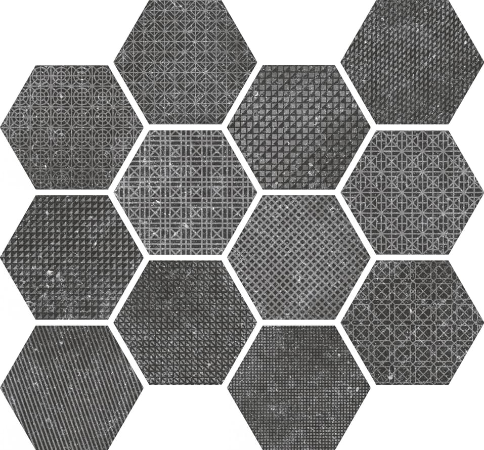 декор Coralstone Hexagon Melange Black Antislip 29.2x25.4