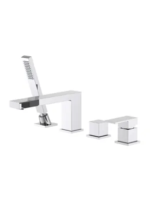 Смеситель Aquatek AQ1648CR на борт ванны, однозахватный, на 4 отверстия, с ручным душем, хром