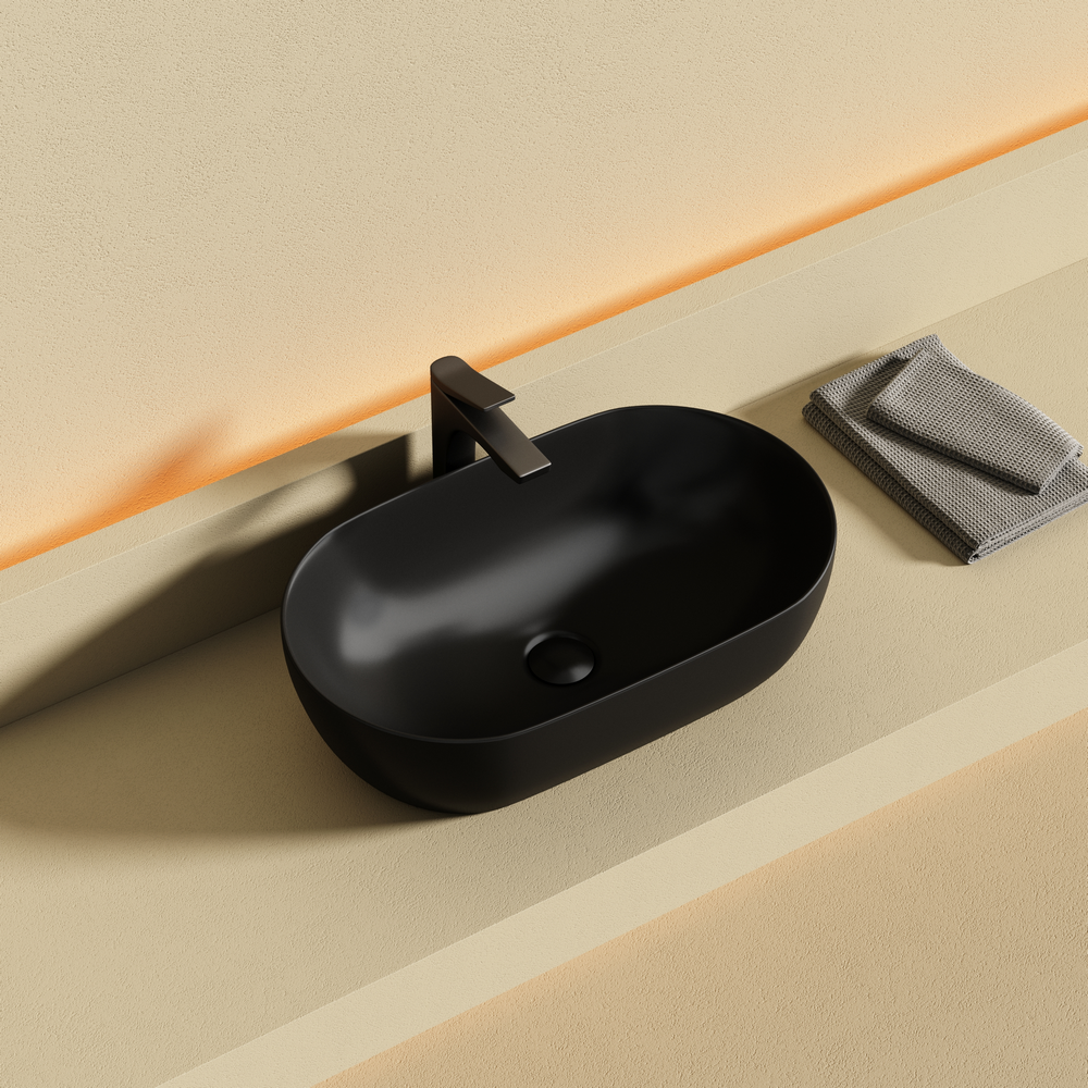 Раковина накладная овальной формы CERAMICANOVA Twist 500x300x140, черный матовый, арт. CN12001MB