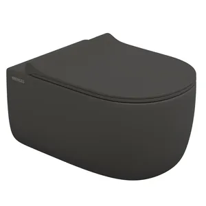 Унитаз подвесной Berges 540х360х330 безободковый, сиденье с микролифтом, антрацит мат. 083218
