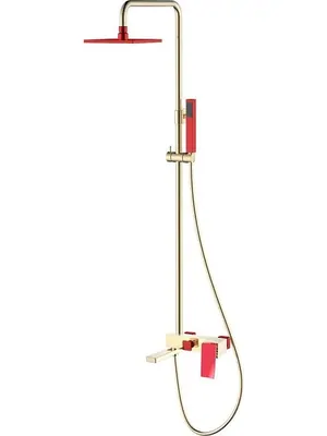 Душевой комплект Boheme 148-GR.2 настенный, однозахватный, верхний/ручной душ, золото+красный