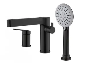 Смеситель на борт ванны BelBagno DELTA DEL-BVD3-NERO на 3 отв.,с ручным выдвижным душем,чёрный мат