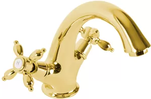Смеситель CEZARES -LS1-03/24 для умывальника, двухзахватный, с донным клапаном,золото 24кар