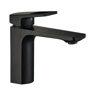Смеситель для умывальника Swedbe 2010В однозахватный, низкий излив 96мм, цвет: черный матовый