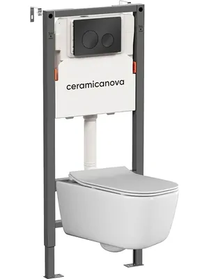 Комплект Подвесной унитаз New day Rimless+Система инсталляции , кнопка Circle, черный матовый CN3005_121001MB