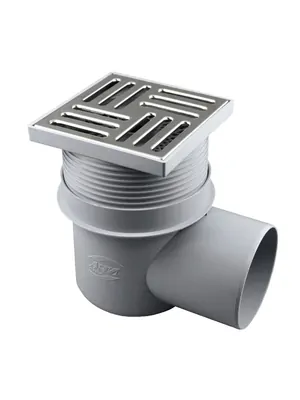 Трап душевой АНИ Пласт 15х15 решетка нерж.сталь, горизонтальный выпуск 110мм, сухой затвор TQ1612