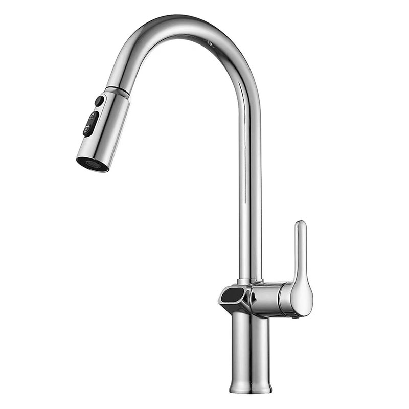 Смеситель для кухни ESKO K15 LED однозахватный, вытяжной излив, дисплей, датчик температуры, хром