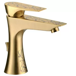 Смеситель для раковины Daniel Diva DV605YM88 излив 128 мм, с донным клапаном, золото/декор