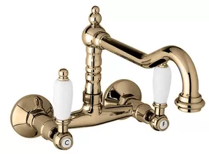 Смеситель CEZARES LLP-02-Bi для кухни, настенный, двухзахватный, бронза/ручки белые