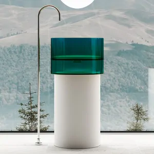 Раковина напольная ABBER 450x450x900 отдельностоящая, белая/бирюзовая AT2701White-Aquamarin