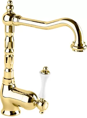 Смеситель CEZARES -LSM2-03/24-Bi для умывальника, донный клапан, золото/ручка белая