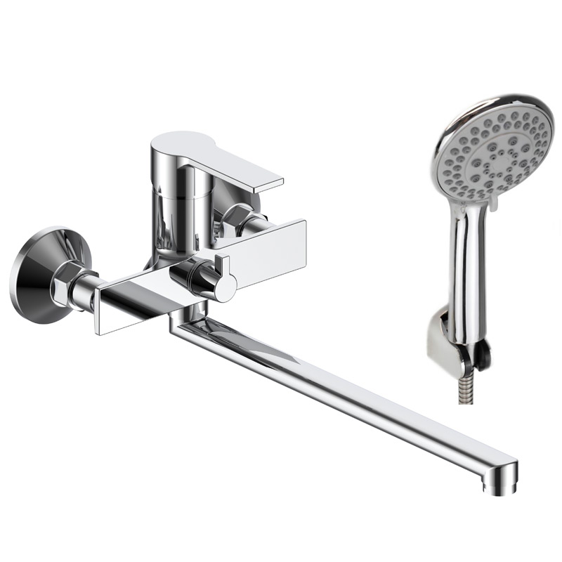 Смеситель для ванны/душа VODA RF31 однозахватный, настенный, длинный излив, хром