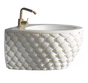 Биде подвесное AeT Italia S566T1R1V1100G 420х580х350 перелив, отв. под смеситель, белый/золото