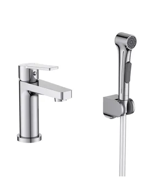 Смеситель для раковины Aquatek AQ1712CR с гиг. душем, однозахватный, излив 107мм, цвет: хром