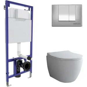 BERGES комплект инсталляции с клавишей смыва S3 хром глянец, унитаз OKUS, 4в1 043267