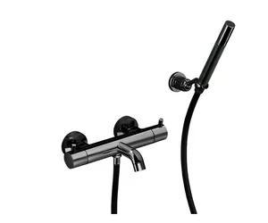 Смеситель для ванны/душа CISAL New настенный, термостат, душ. гарнитур, черный мат. LND2301640
