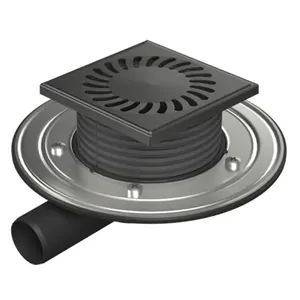 Душевой трап Paini с решеткой, 125х125 мм, черный матовый, горизонт.выпуск D50, 381AC