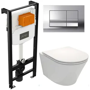 Инсталляция Jacob Delafon E29025 кнопка хром + унитаз сиденье тонкое микролифт E21749RU-00