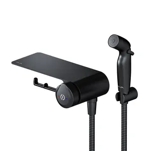 Смеситель AM.PM TouchReel F0H85A822 с гигиеническим душем, полкой, бумагодержателем, черный