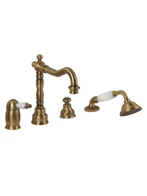 Смеситель на борт ванны Migliore на 4 отверс. ручка белая, бронза ML.OXF-6355.BI.BR