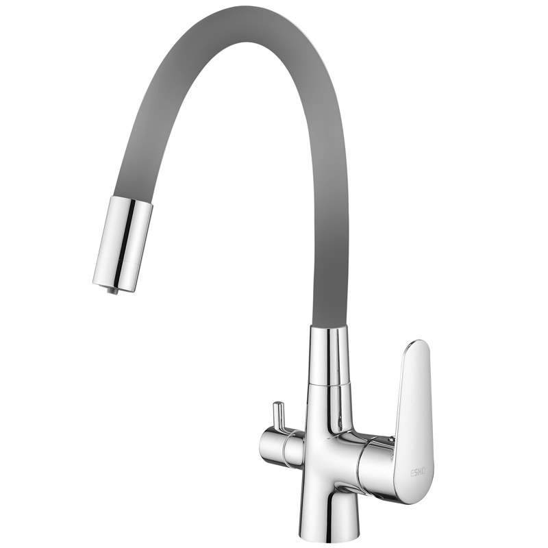 Смеситель для кухни ESKO CL03GChr гибкий излив, канал для фильтр. воды, серый/хром
