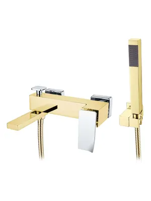 Смеситель Boheme 143-GCR.2 для ванны/душа, настенный, однозахв, с ручным душем, золото+хром