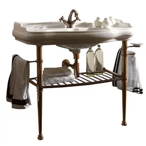 Металлическая структура Kerasan 730093 с полкой-решеткой,полотенцедержат. и мыльницей,бронза