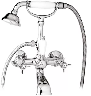 Смеситель CEZARES -VD-01-Bi для ванны, двухзахватный, ручной душ, хром/ручки белые