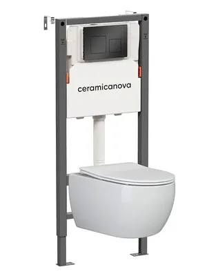 Комплект Подвесной унитаз Play Rimless+Система инсталляции , кнопка Square, черный матовый CN3001_121002MB