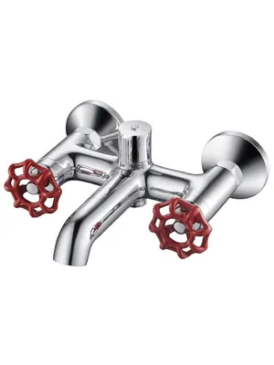 Смеситель Zeegres 19092001 для ванны/душа, двухзахватный, настенный, красные ручки (19092001+95701011*2)