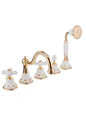 Смеситель на борт ванны Migliore на 5 отверстий, белый/золото ML.PRO-8880.DO