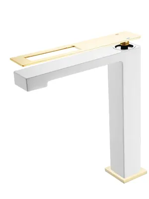 Смеситель Boheme 142-WG для раковины, на 1 отверстие, однозахватный, белый+золото