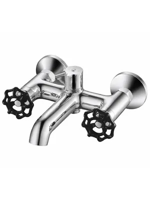 Смеситель Zeegres 19092001 для ванны/душа, двухзахватный, настенный, черные ручки (19092001+95701012*2)