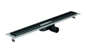 Душевой лоток с горизонт. фланцем ACO С L=1185мм h=92мм, с сифоном, решет. массив черная