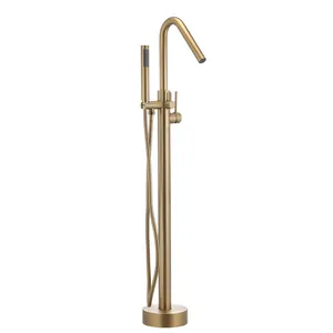 Смеситель для ванны Swedbe 4011GO напольный, однозахватный, с душевым гарнитуром, цвет золото