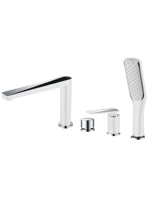 Смеситель Boheme 370-W на борт ванны, с душевым гарнитуром, однозахватный, белый+хром