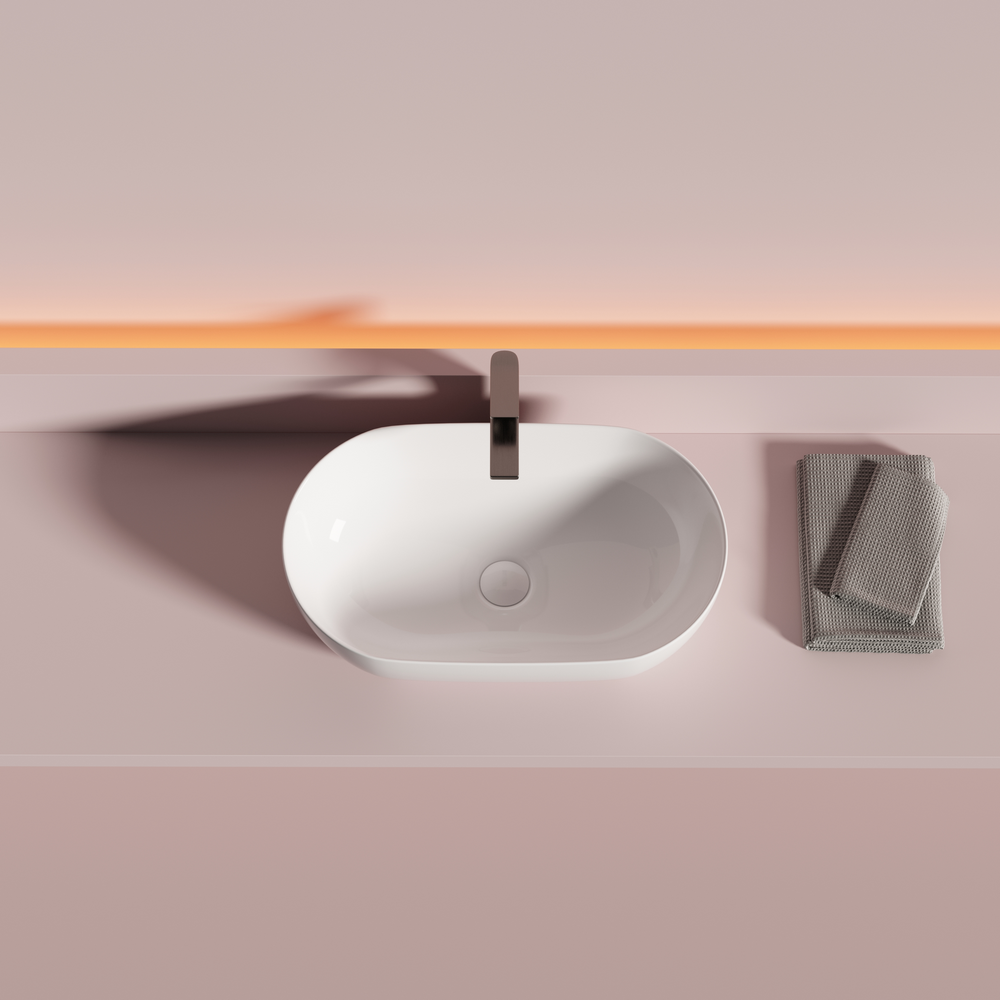 Раковина накладная овальной формы CERAMICANOVA Twist 500x300x140, цвет белый, арт. CN12001