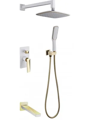 Душевая система Boheme 384-W-2 встраиваемая, верхний/ручной душ, с изливом, белый+золото