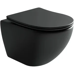 Унитаз подвесной Ceramicanova 490х365х360 безободковый, сиденье микролифт, черный CN4002MB