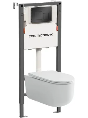 Комплект Подвесной унитаз Ulma Rimless+Система инсталляции кнопка Square, черный матовый CN4006_121002MB