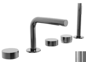 Смеситель на борт ванны Fantini пятисекционный, переключатель на 2 потока, нерж. сталь A265