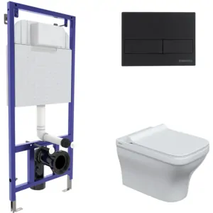 BERGES комплект инсталляция NOVUM, клавиша L5 черная, унитаз Strati Rimless, сиденье 042449